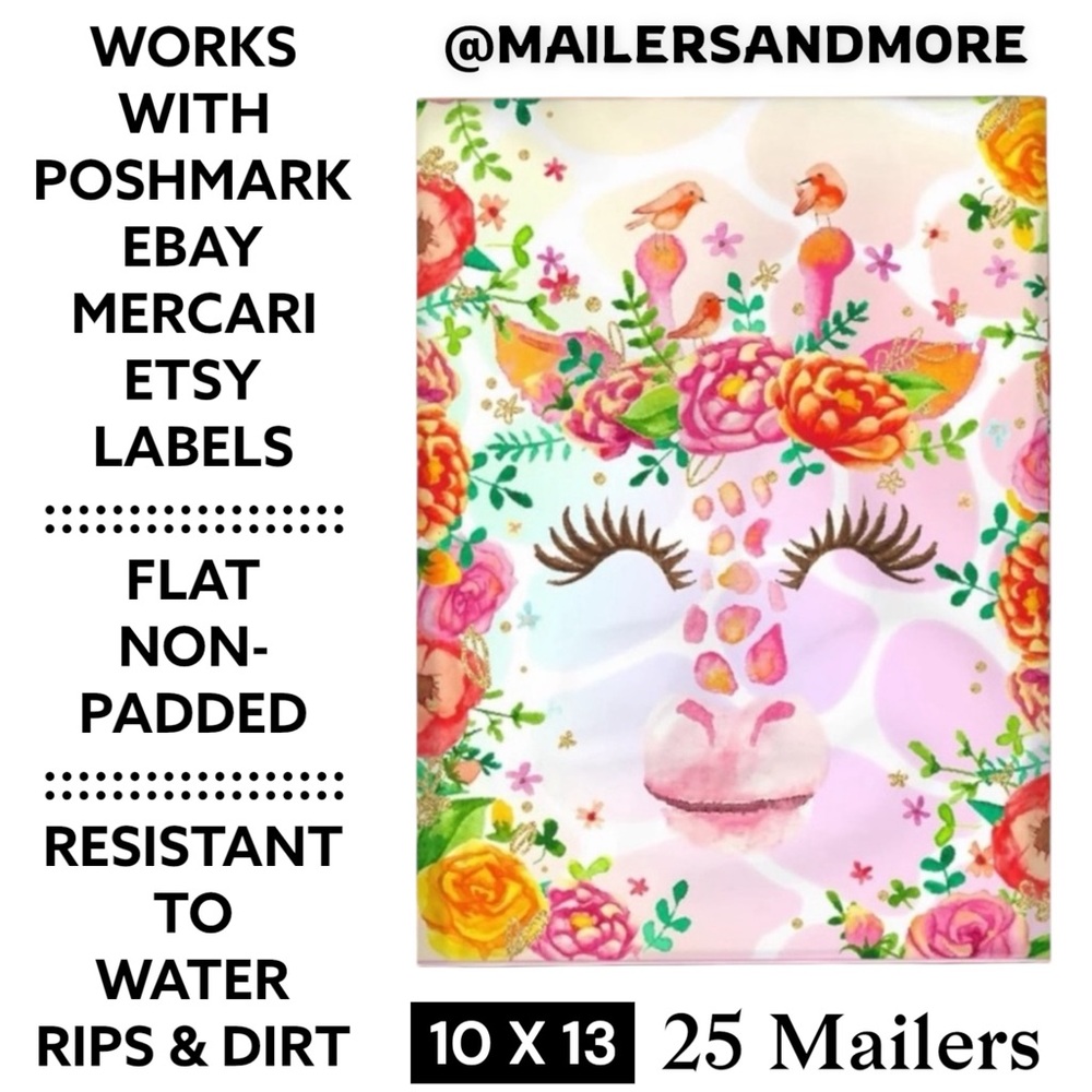 25 10X13 Poly Mailers Cute Floral Giraffe, Shipping Envelopes PRICE IS FIRM - Picture 3 of 8